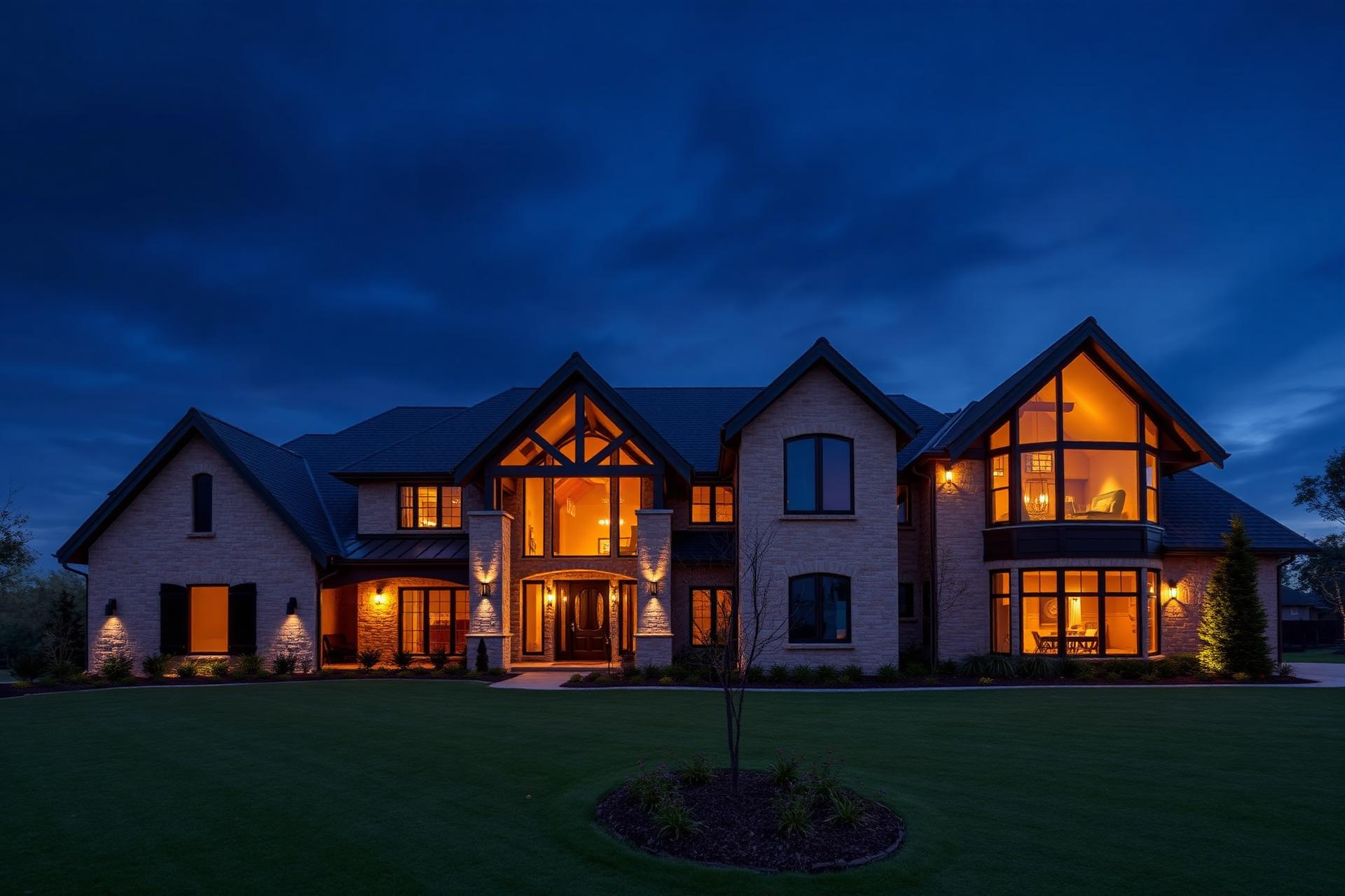 Luxury Central Texas custom home at dusk
