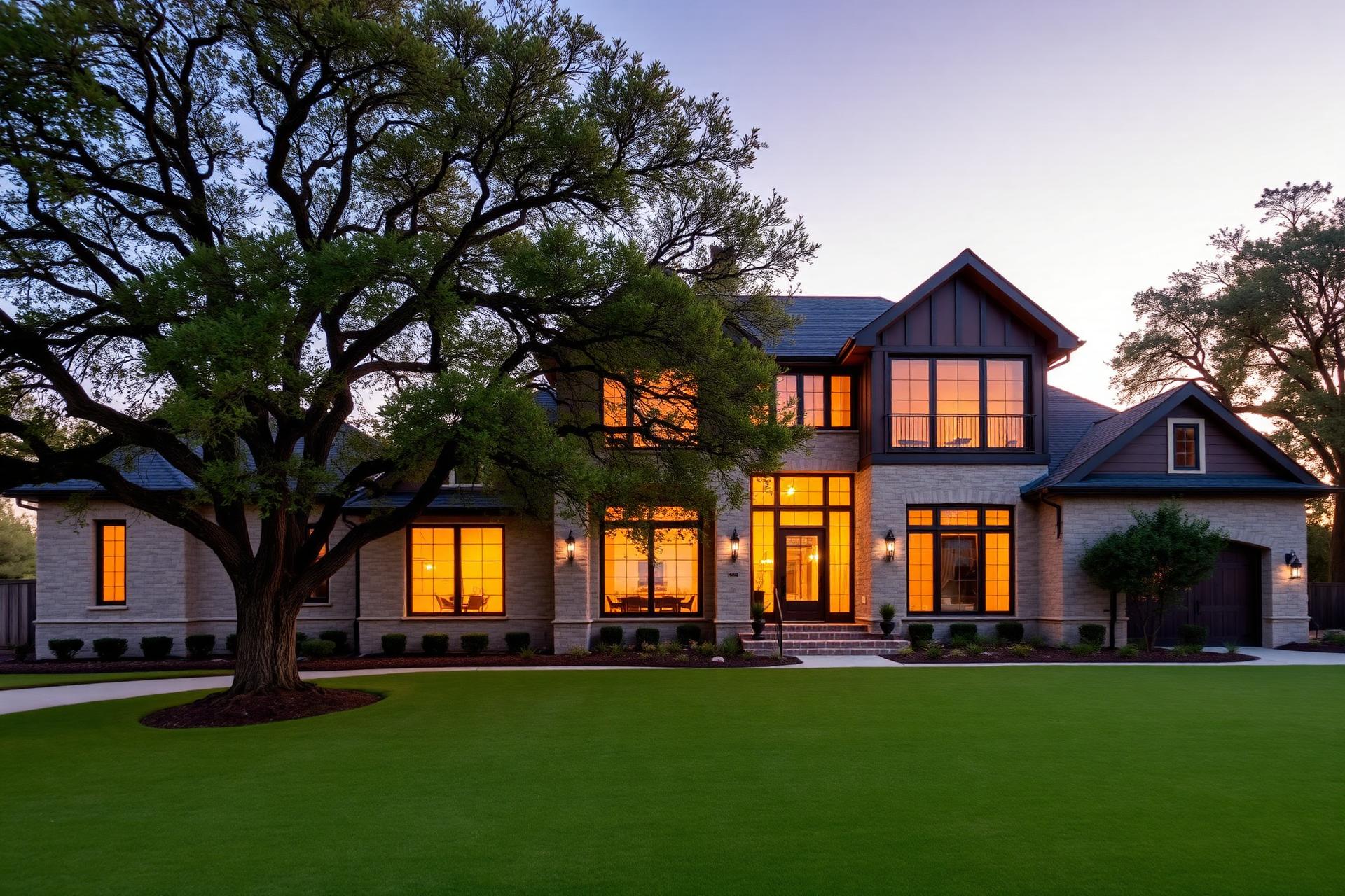 Central Texas custom home at golden hour